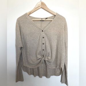 Out From Under Urban Outfitters Waffle Knit Slouchy Top Tie in front, Size XS